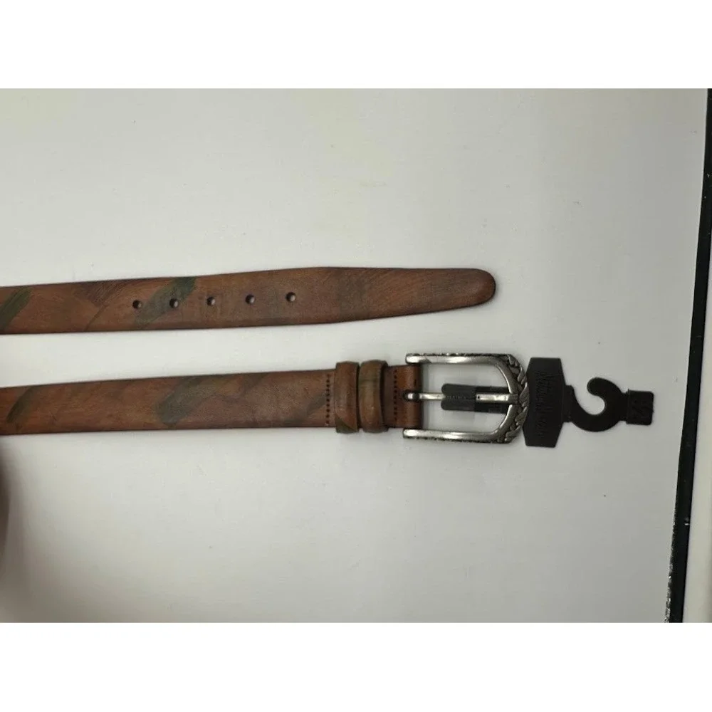 Martin Dingman Mens Brown Saddle Leather Belt 32 Hand Stained Made in USA Italy